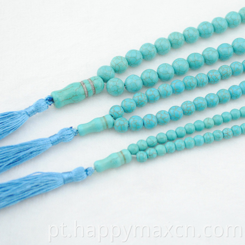 Islâmico 33 Pedras Naturais Blue Turquoise Minchas Tassel Muslim Rosário Adoração